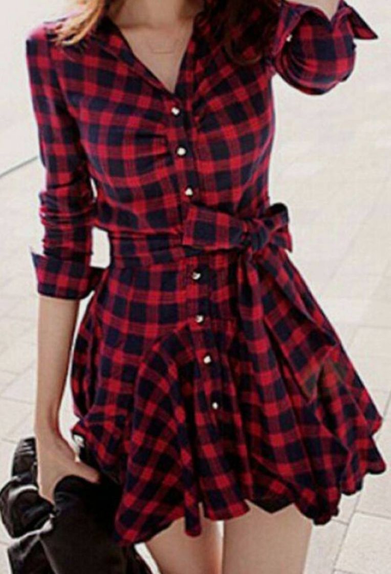Social Vestido estilo xadrez vermelho 