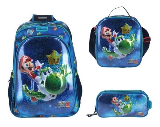 Set Mochila Lonchera Lapicera Chenson Niño Mario Yoshi Primaria ...