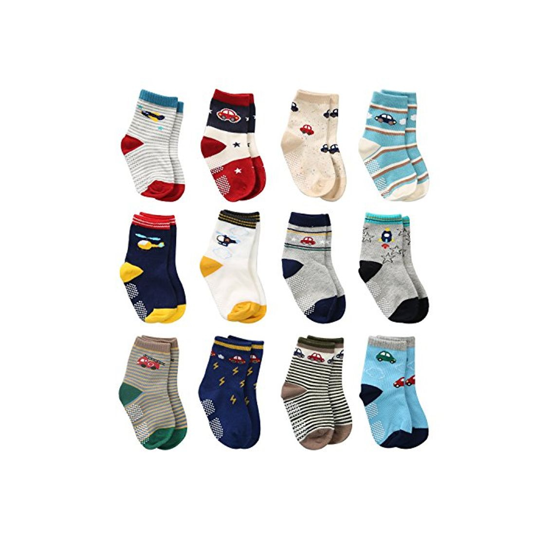 Social Wobon 12 Pares de Calcetines Antideslizantes para Niños Pequeños Algodón Lindo con