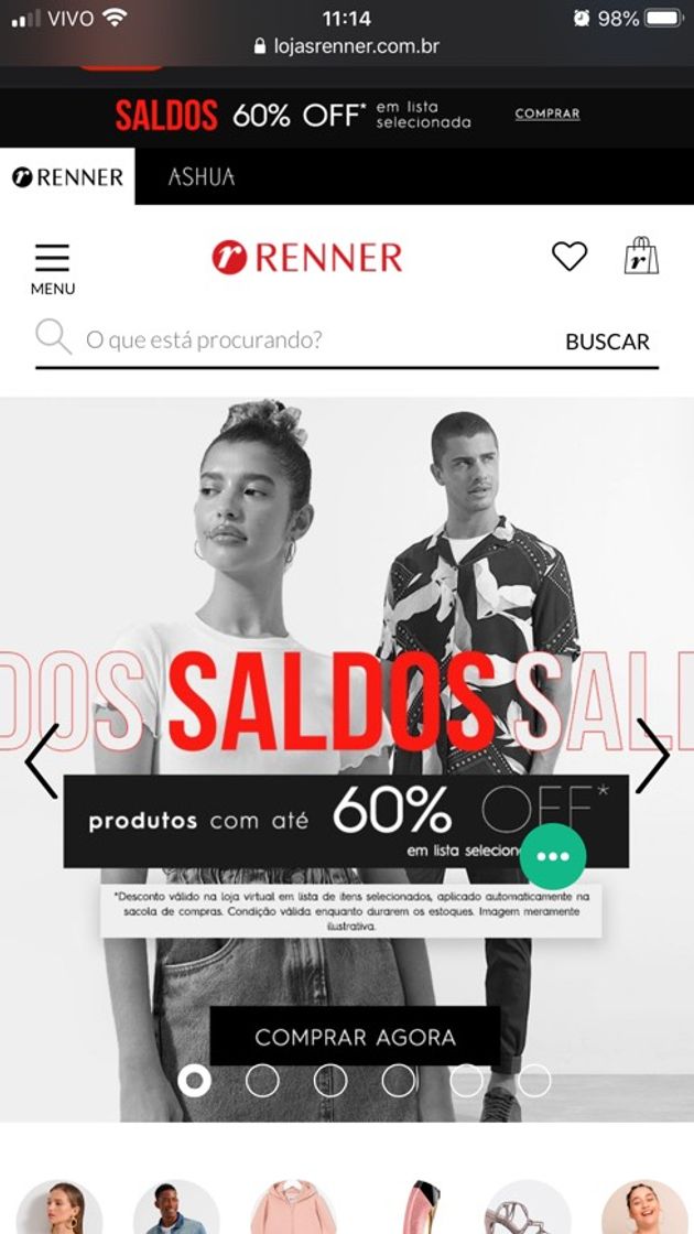 Moda 60% Na Renner 