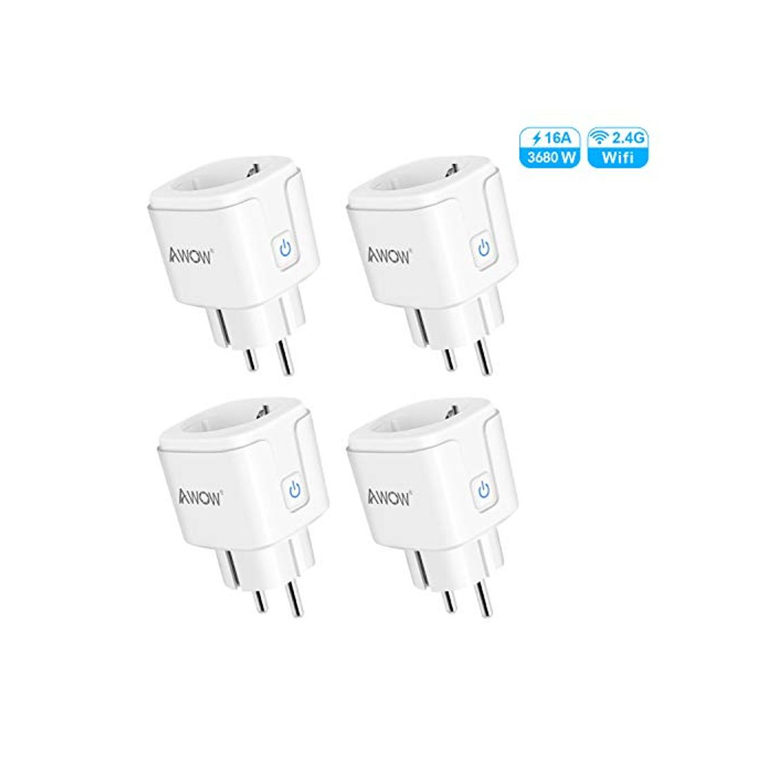 Social AWOW Enchufe Inteligente 16A 3680W, 2.4GHz Wifi Smart Plug con Control Aplicaciones