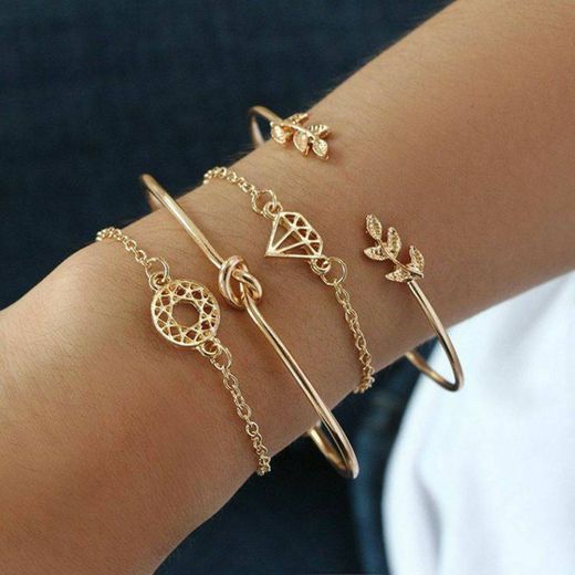 Outtop 4Pcs Elegant Women's Crystal Rose Flower Bangle Cuff ...