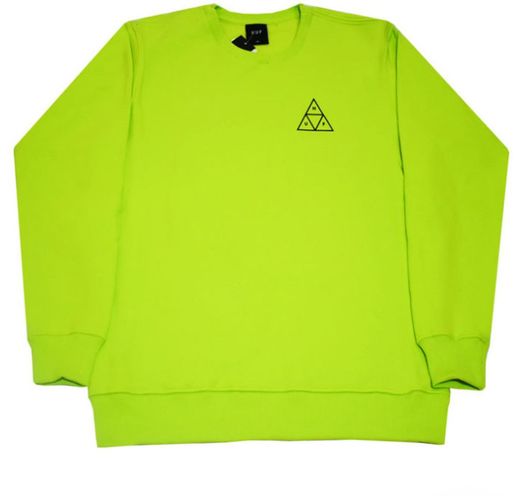 Moletom Careca Huf Essentials Triple Triangle Verde Neon