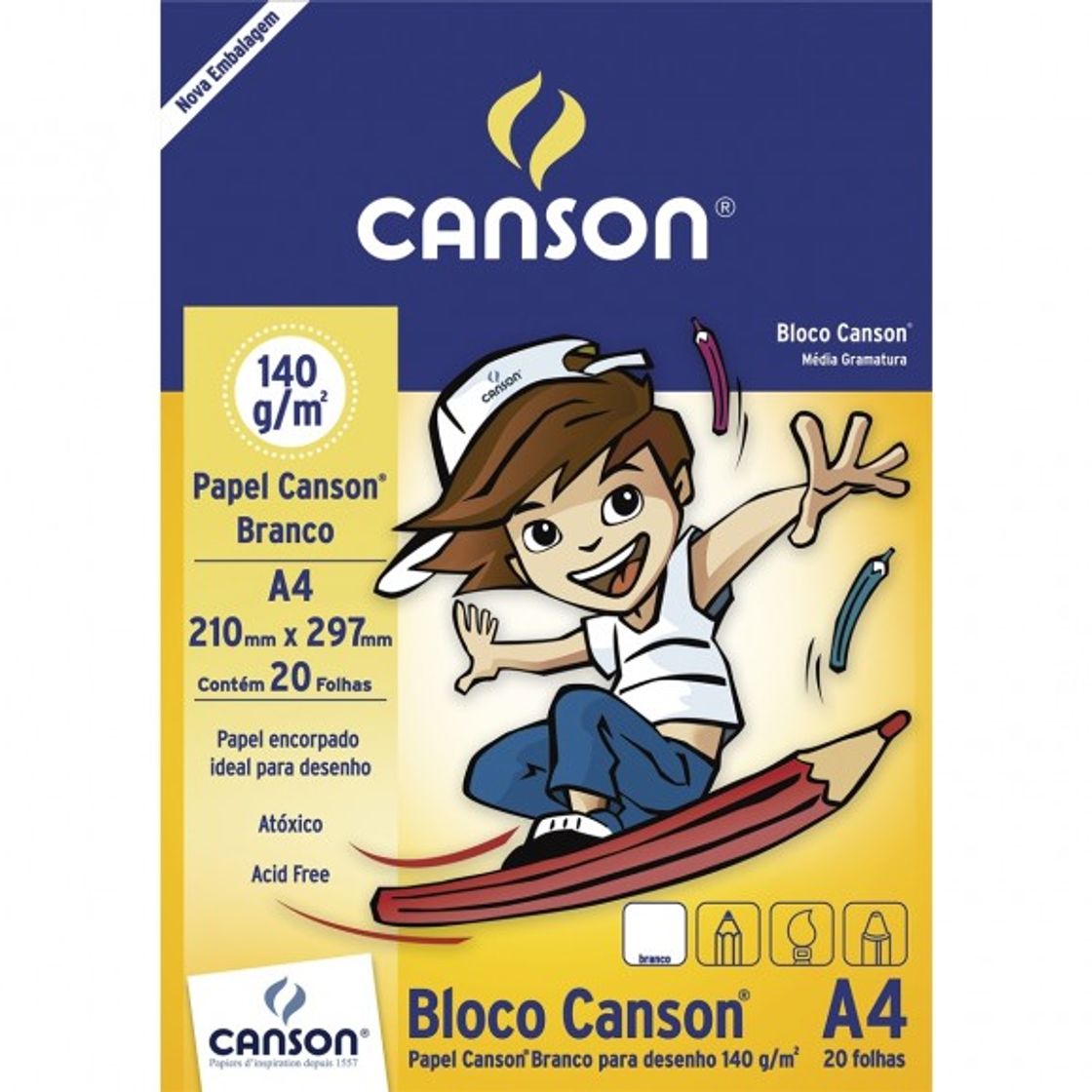 Fashion Bloco Papel Canson Desenho Escolar Branco 140g A4 20 Folhas ...