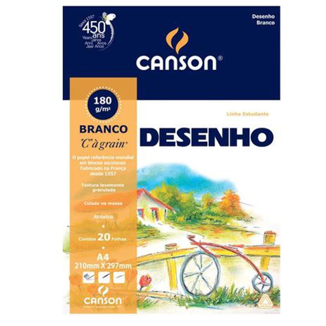 Fashion Bloco Papel Canson Desenho Branco A4 180g 20 Folhas 