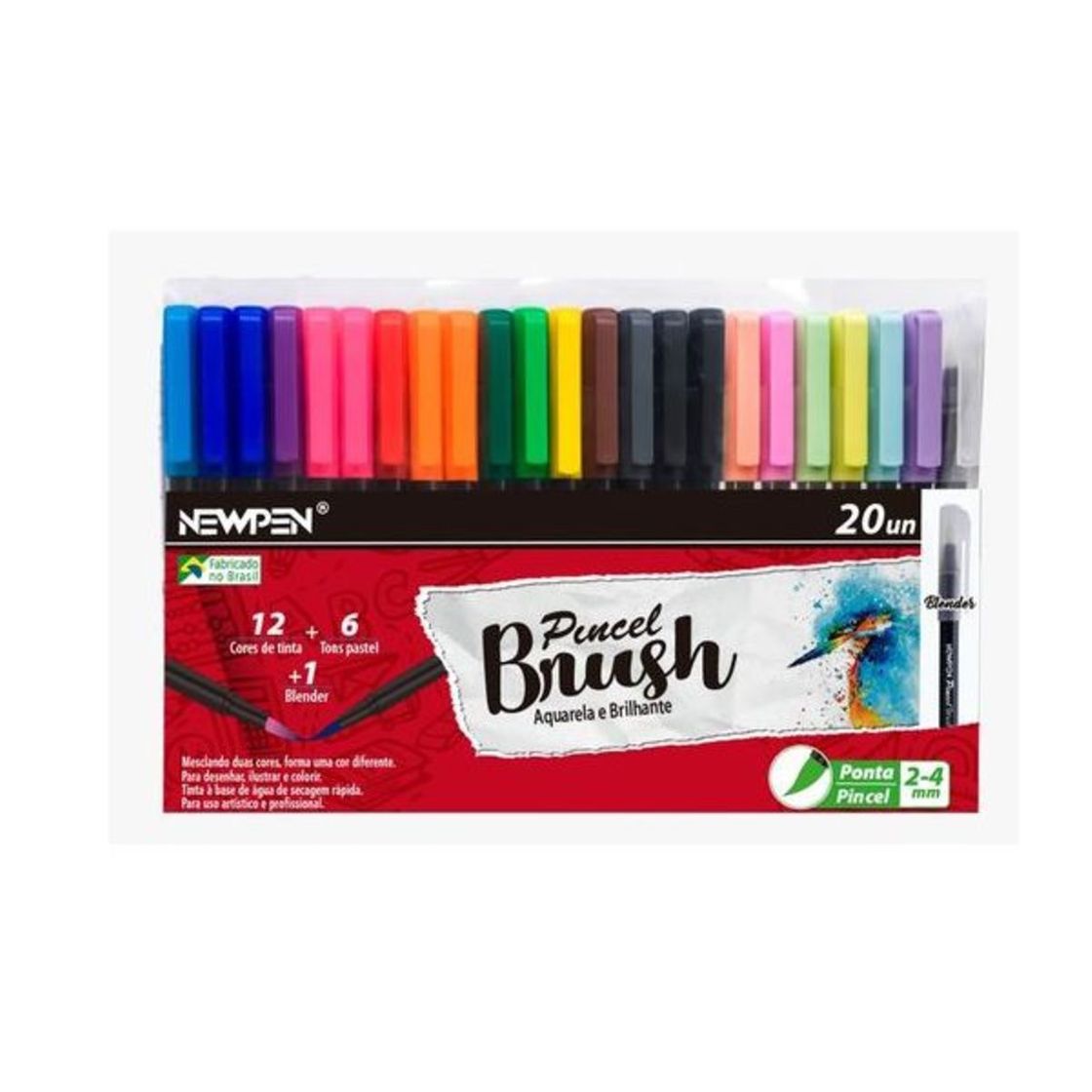 Social Kit Caneta Pincel Brush Com 20 Unidades C/ Blender Newpen