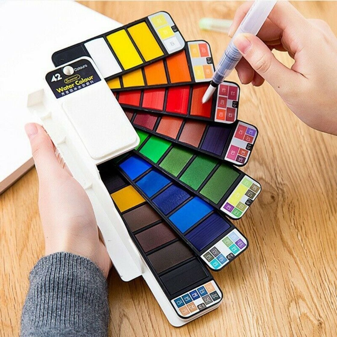 Social Conjunto De Pintura Em Aquarela, Paleta Dobrável, 42 Cores