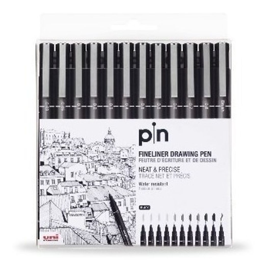 Fashion Uni Pin Fine Line Caneta Nanquim Estojo Com 12 Pontas Oferta