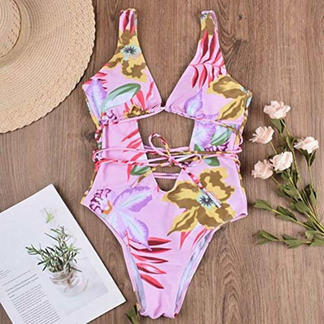 Producto FHRSO Traje de baño de Cintura Alta Bikinis con Estampado de Hojas