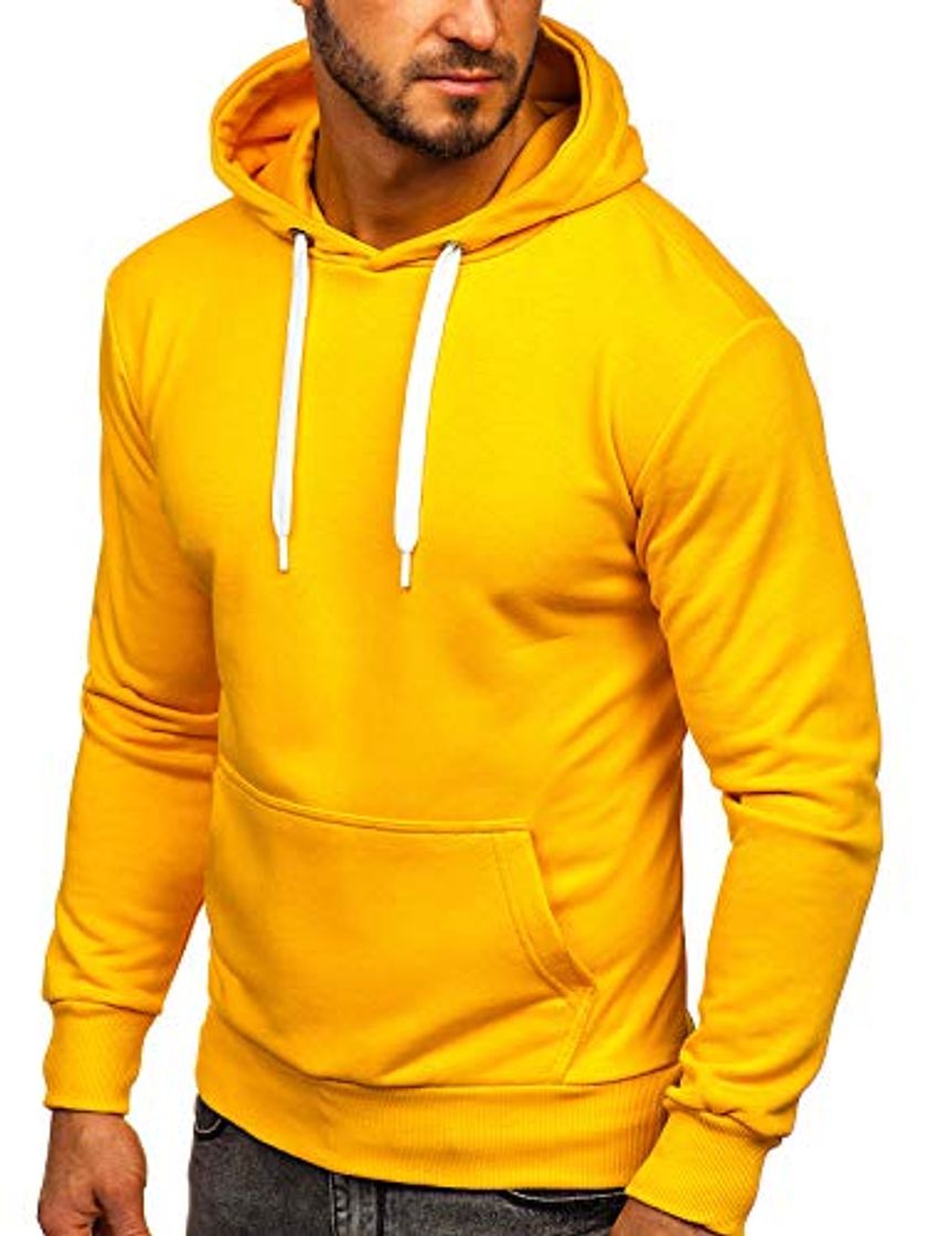 Moda BOLF Hombre Sudadera Cerrada con Capucha Bolsillo Canguro 1004 Amarillo L [1A1]