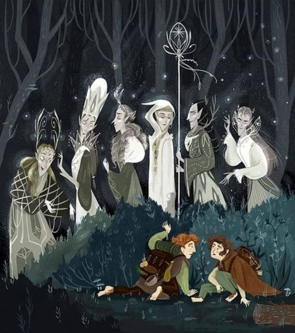 Frodo y Sam con los elfos 