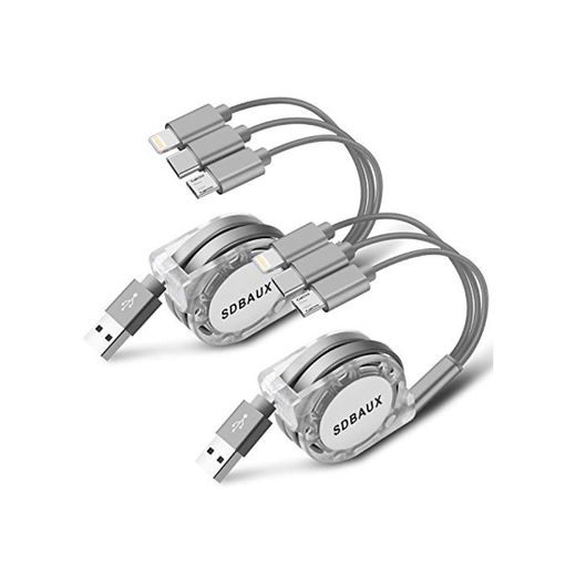 SDBAUX Cable de Cargador Retráctil Múltiples,3 en 1 USB 2Pack/1m Cable de