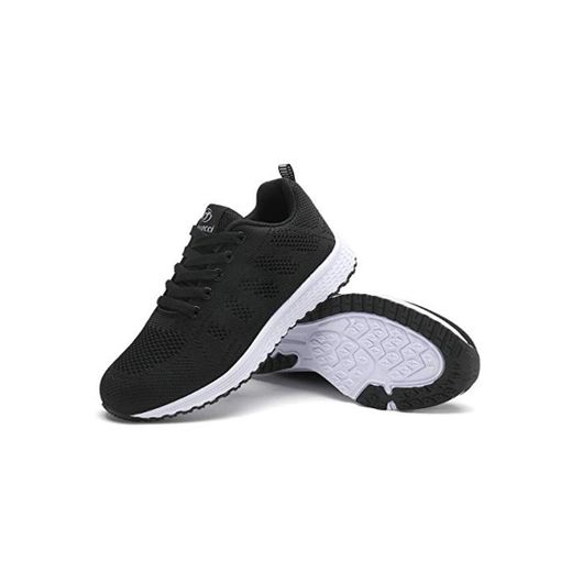Youecci Zapatillas de Deportivos de Running para Mujer Deportivo de Exterior Interior Gimnasia Ligero Sneakers Fitness Atlético Caminar Zapatos Transpirable Negro 37 EU