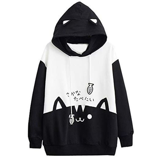 Lenfesh Sudadera con Orejas de Gato Casual Manga Larga Kawaii Sudaderas Adolescentes