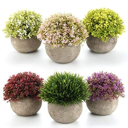 T4U Plantas Artificiales Plásticas Flor Decorativa en Maceta Lleno de Color para Oficina en Casa Paquete de 6