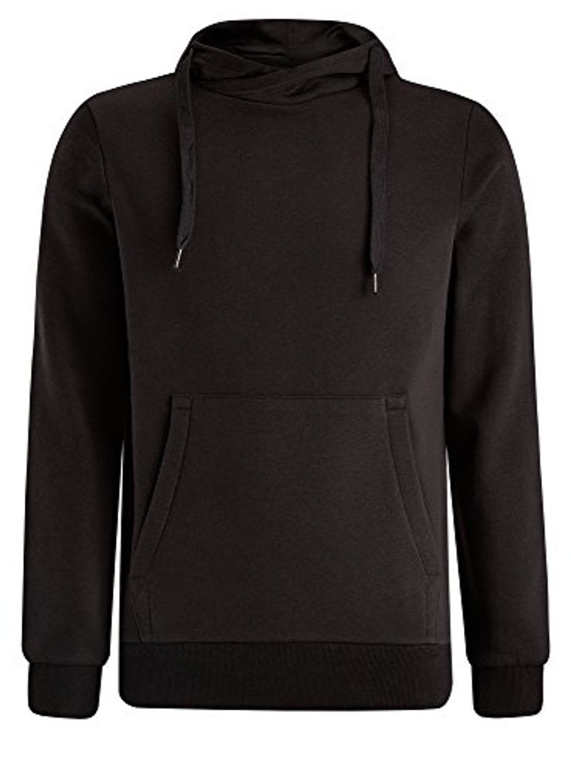 Places oodji Ultra Hombre Sudadera Básica con Bolsillo, Negro, ES 46-48