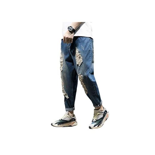 Lvguang Pantalones de Harén en Jeans de Hippie Deportivos Casuales para Hombres