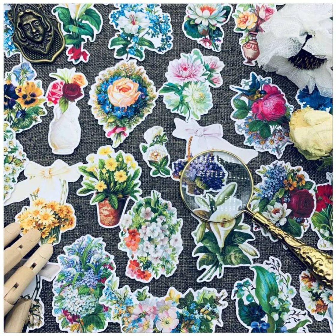 Social Vintage flowers stickers