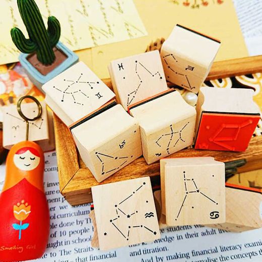 Novelty twelve constellations wooden rubber stamps