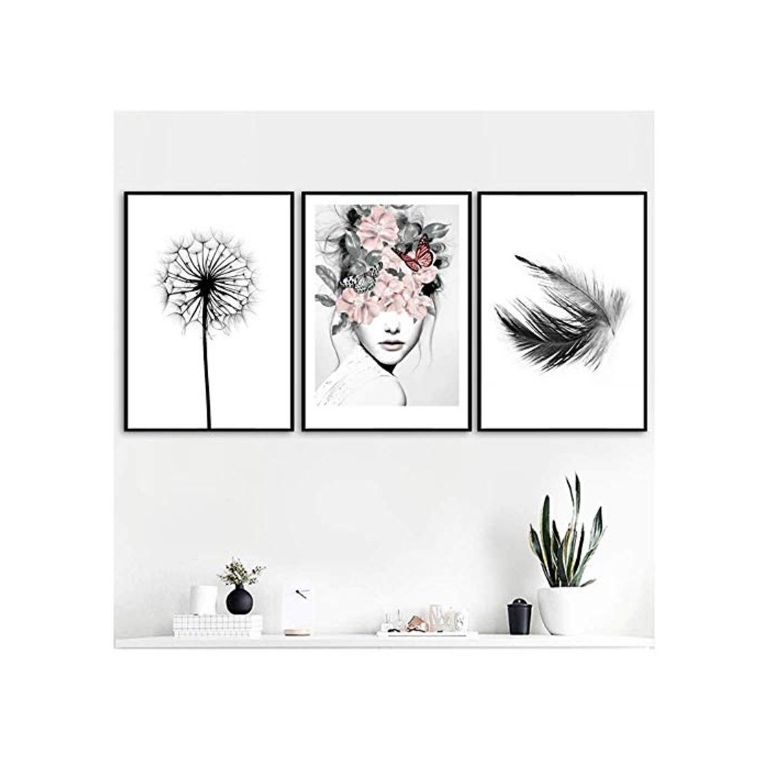 Producto RuiChuangKeJi Cuadros de la Pared 3x50x70cm sin Marco Reed Dandelion Feather Art Painting Carteles e Impresiones Black White Wall Pictures para la decoración de la Sala de Estar