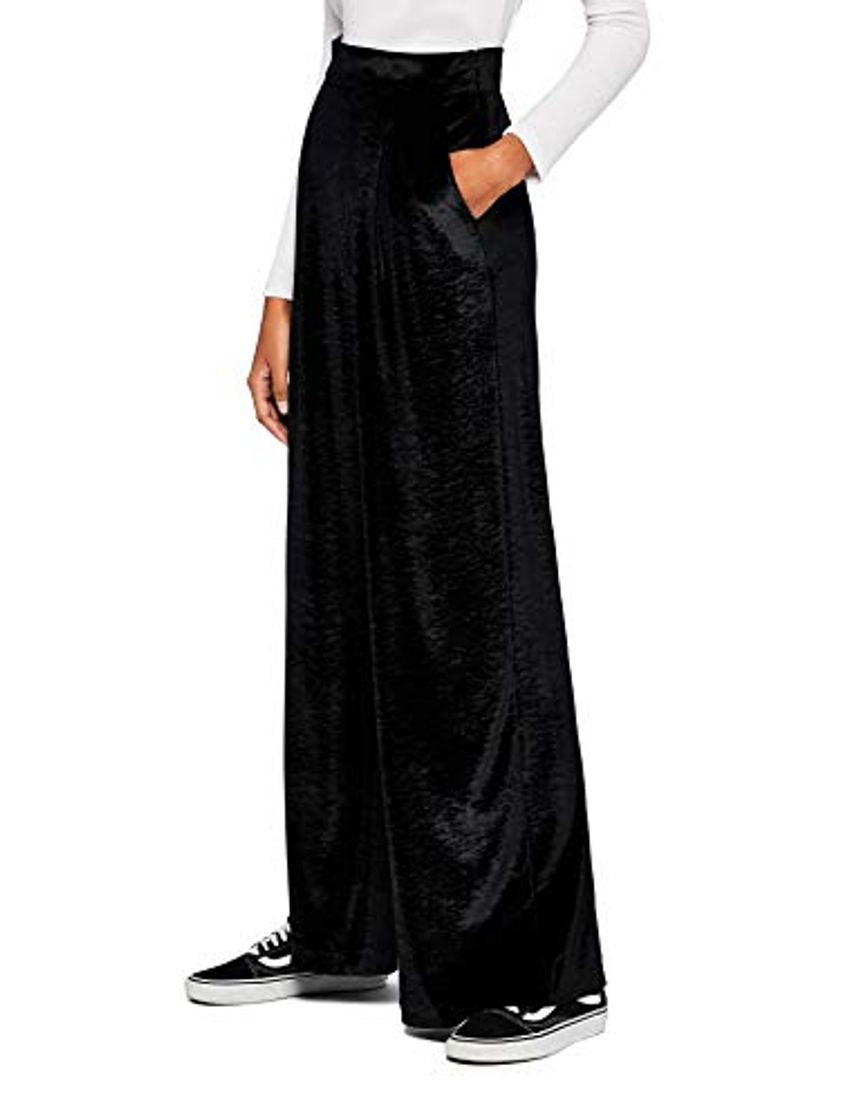 Social Marca Amazon - find. Pantalón Pierna Ancha Terciopelo Suave Mujer, Negro