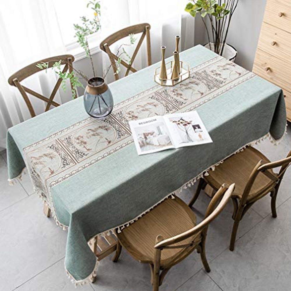 Pahajim Elegantes Impresos Mantel Lino con Estilo ChinoMantel Antimanchas Rectangular Mantel Decorativo