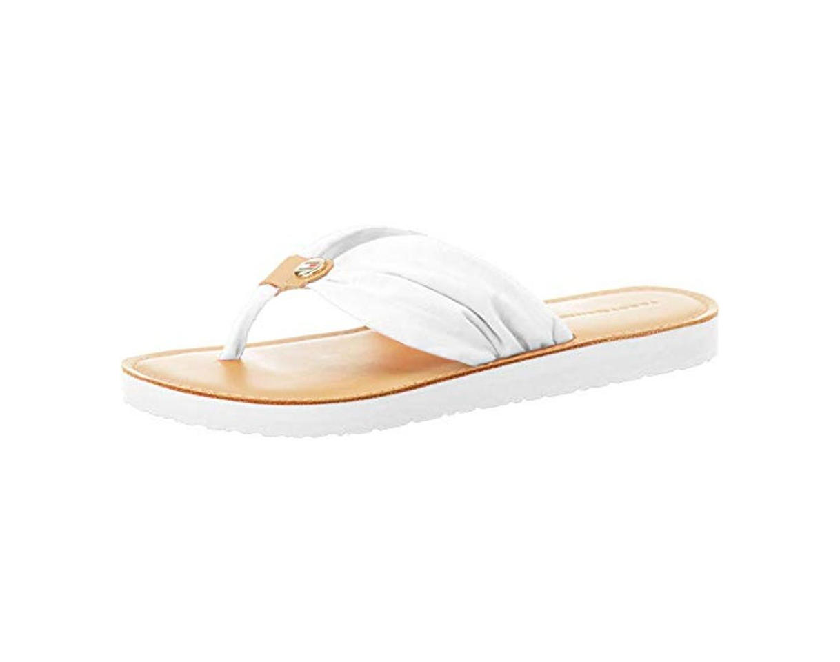 Social Tommy Hilfiger Leather Footbed Beach Sandal, Sandalias Punta Cerrada para Mujer, Blanco