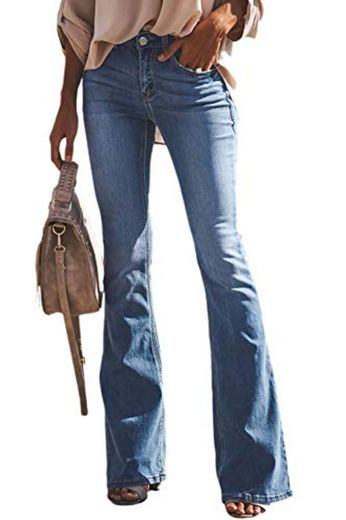 Suvimuga Mujer Vaqueros Acampanados Pantalones Largos Elástico Cintura Alta Retro Flared Jeans