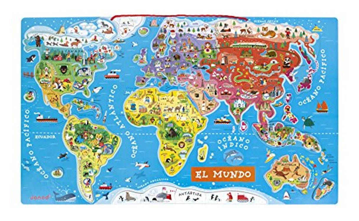 Product Janod PUZLE MAGNÉTICO DE 92 PZAS. Serie Atlas-VERSIÓN ESPAÑOL Puzzle mapamundi