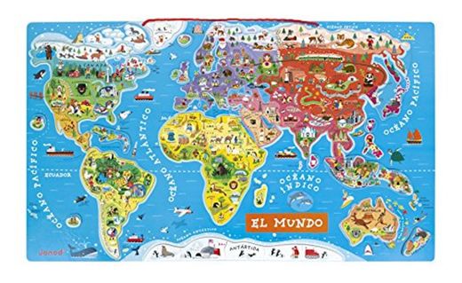 Janod PUZLE MAGNÉTICO DE 92 PZAS. Serie Atlas-VERSIÓN ESPAÑOL Puzzle mapamundi