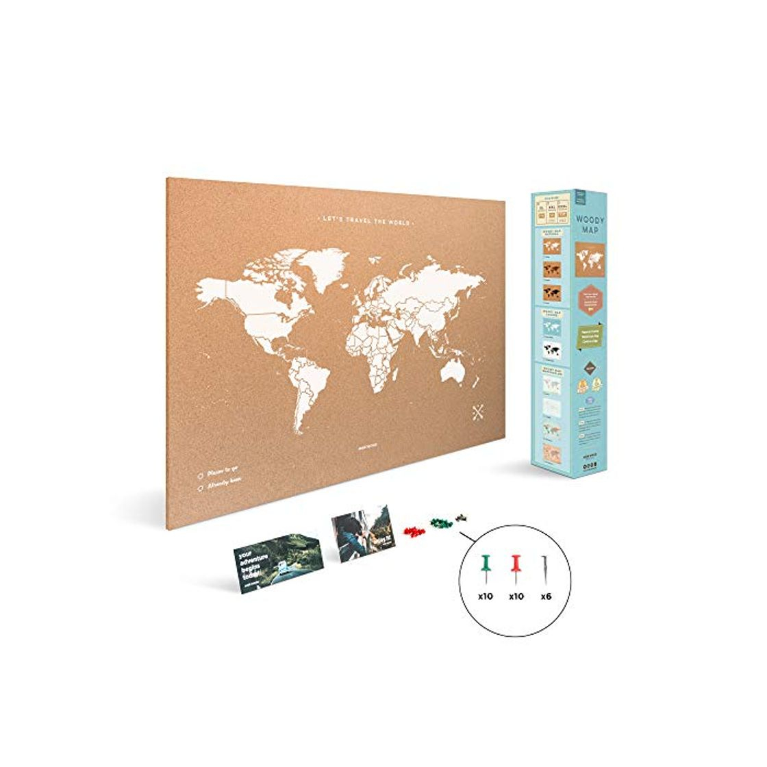 Elemento de la categoría hogar Miss Wood Map XL - Mapa del mundo de corcho, 60 x 90 cm, Blanco