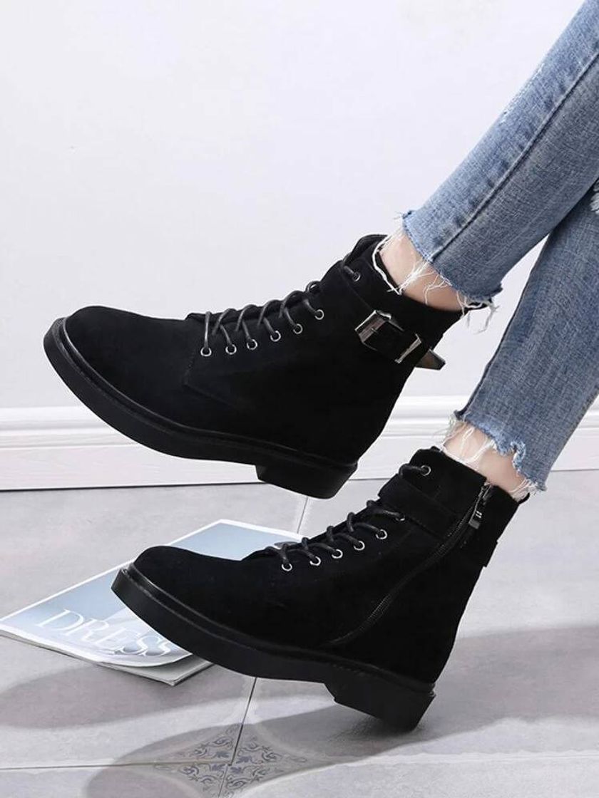 Fashion Buckle Decor Side Zip Ankle Boots