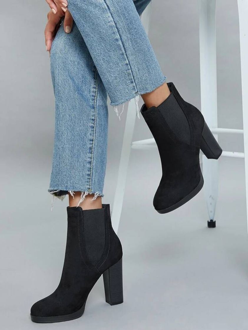 Fashion Almond Toe Side Goring Chunky Heel Booties