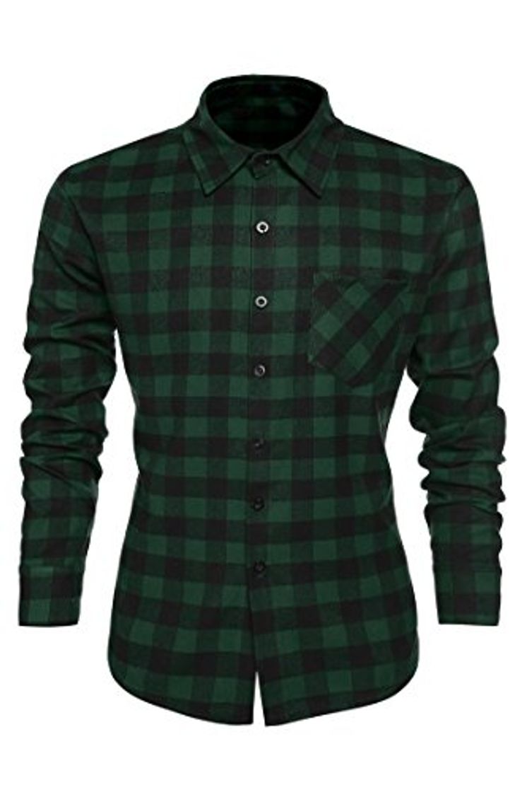Social Coofandy Camisa para Caballero Long Sleeve Cuello Clásico de Moda Verde Talla S