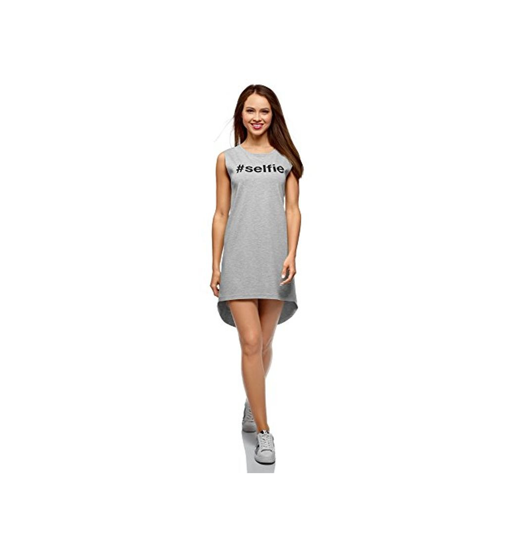 Moda oodji Ultra Mujer Vestido de Estilo Deportivo con Inscripción, Gris, ES 40