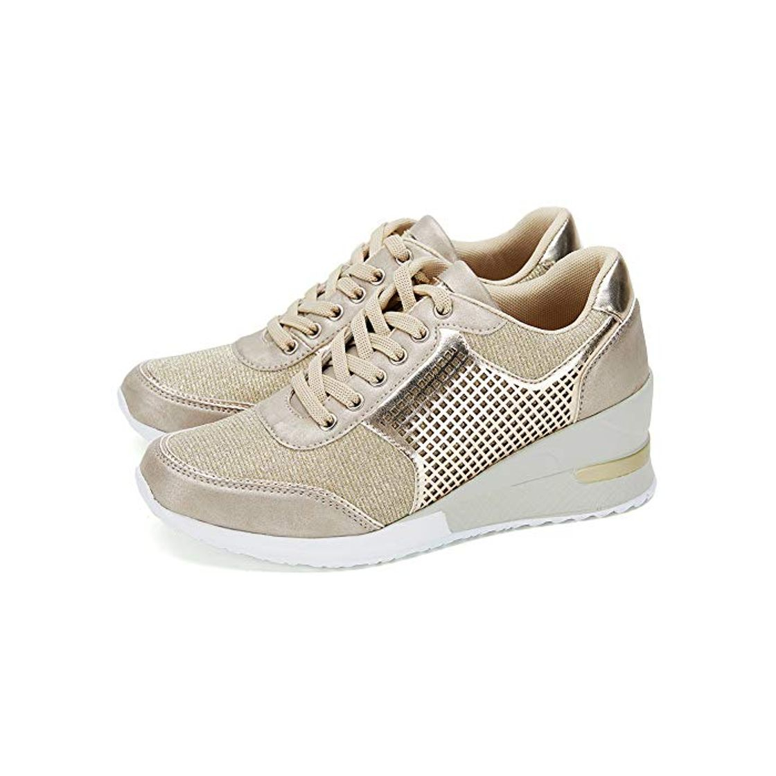 Products Anjoufemme Zapatillas Deportivas Plataforma Cuña Mujer, Oro