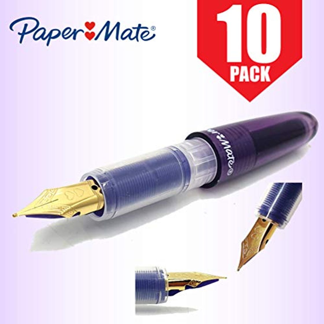 Products Paper-Mate - Pluma estilográfica compacta con punta fina dorada y borde morado