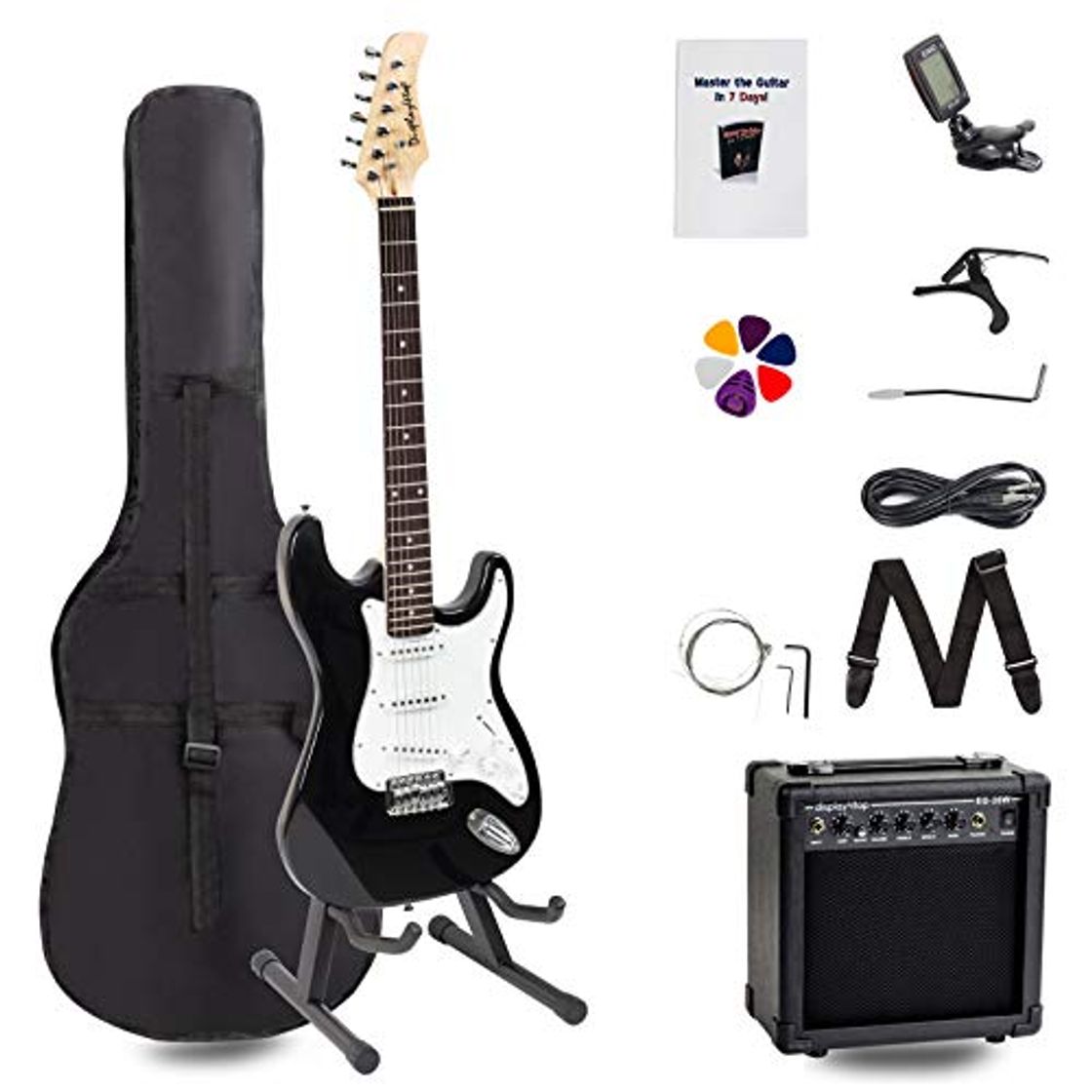 Producto Display4top Kit de guitarra eléctrica Amplificador de 20 vatios, soporte de guitarra,