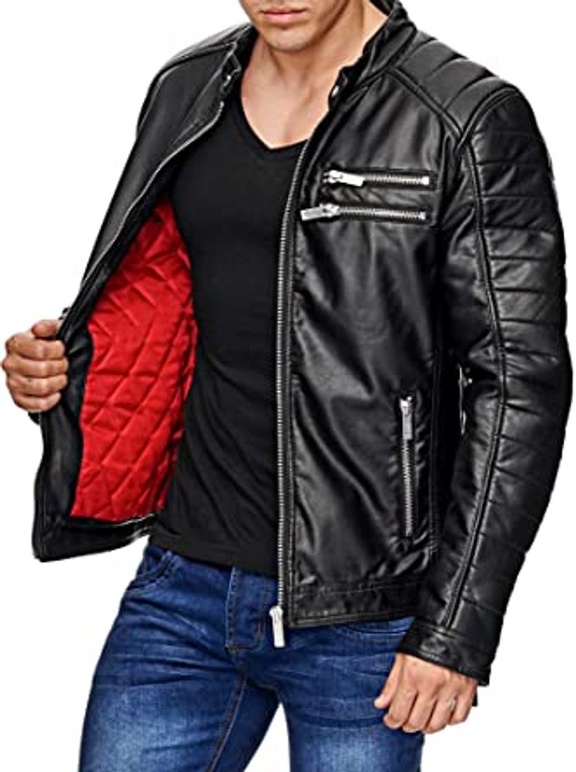 Moda Red Bridge Hombres Chaqueta de Cuero Sintética Casuales Algodón Cuero Real Moda