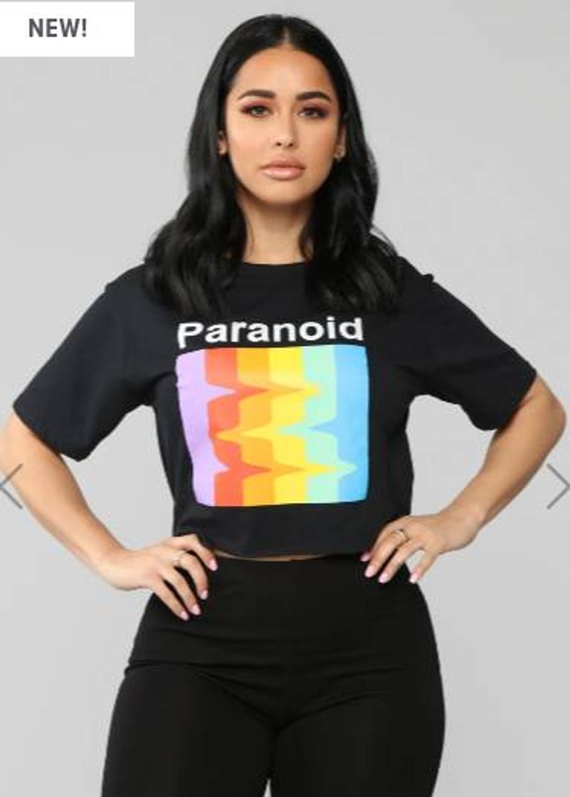 Moda Paranoid Cropped Top - Black - Graphic Tees - Fashion Nova