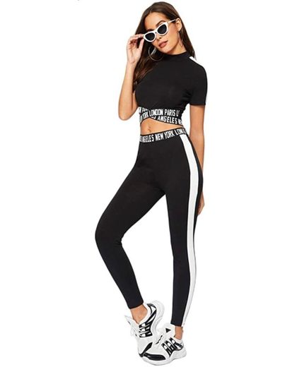 Women's 2 Pieces Outfits Cropped T Shirt and Long Pants Trac
