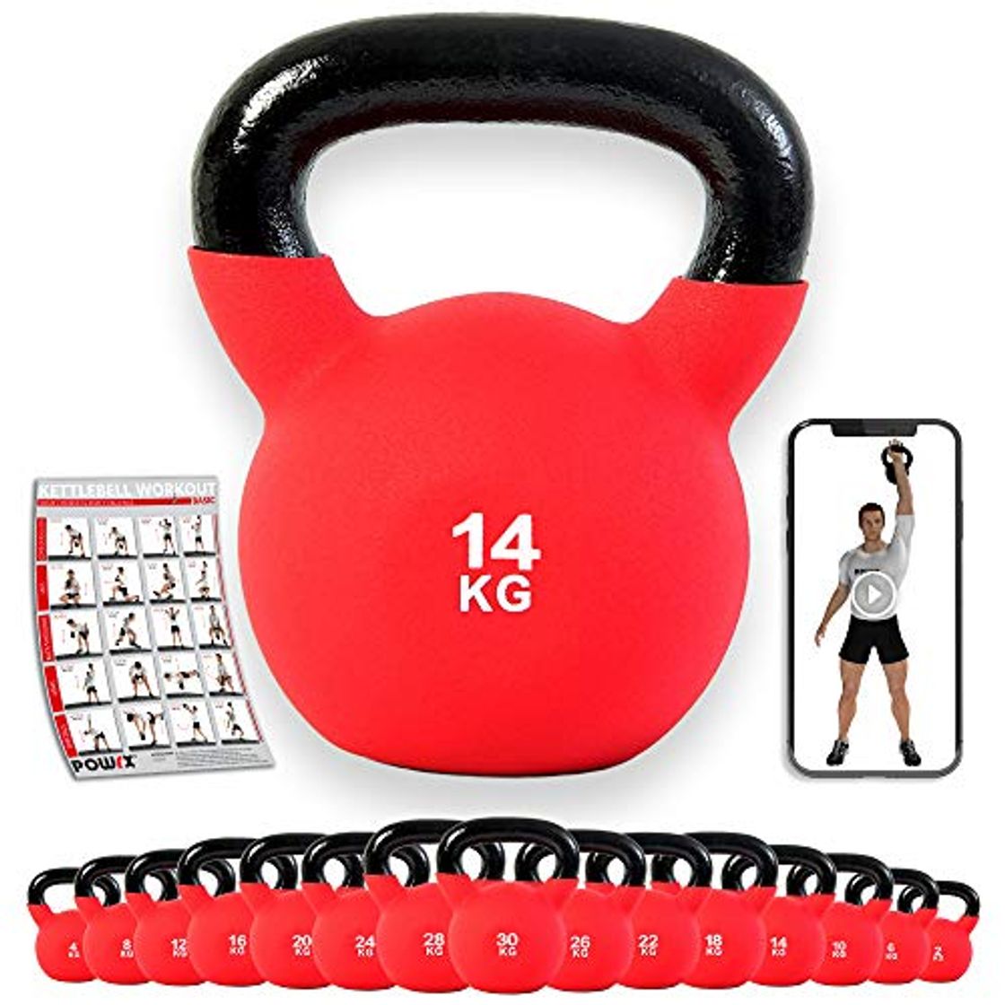 Producto POWRX - Kettlebell Hierro Fundido 4-30 kg - Pesa Rusa con Revestimiento