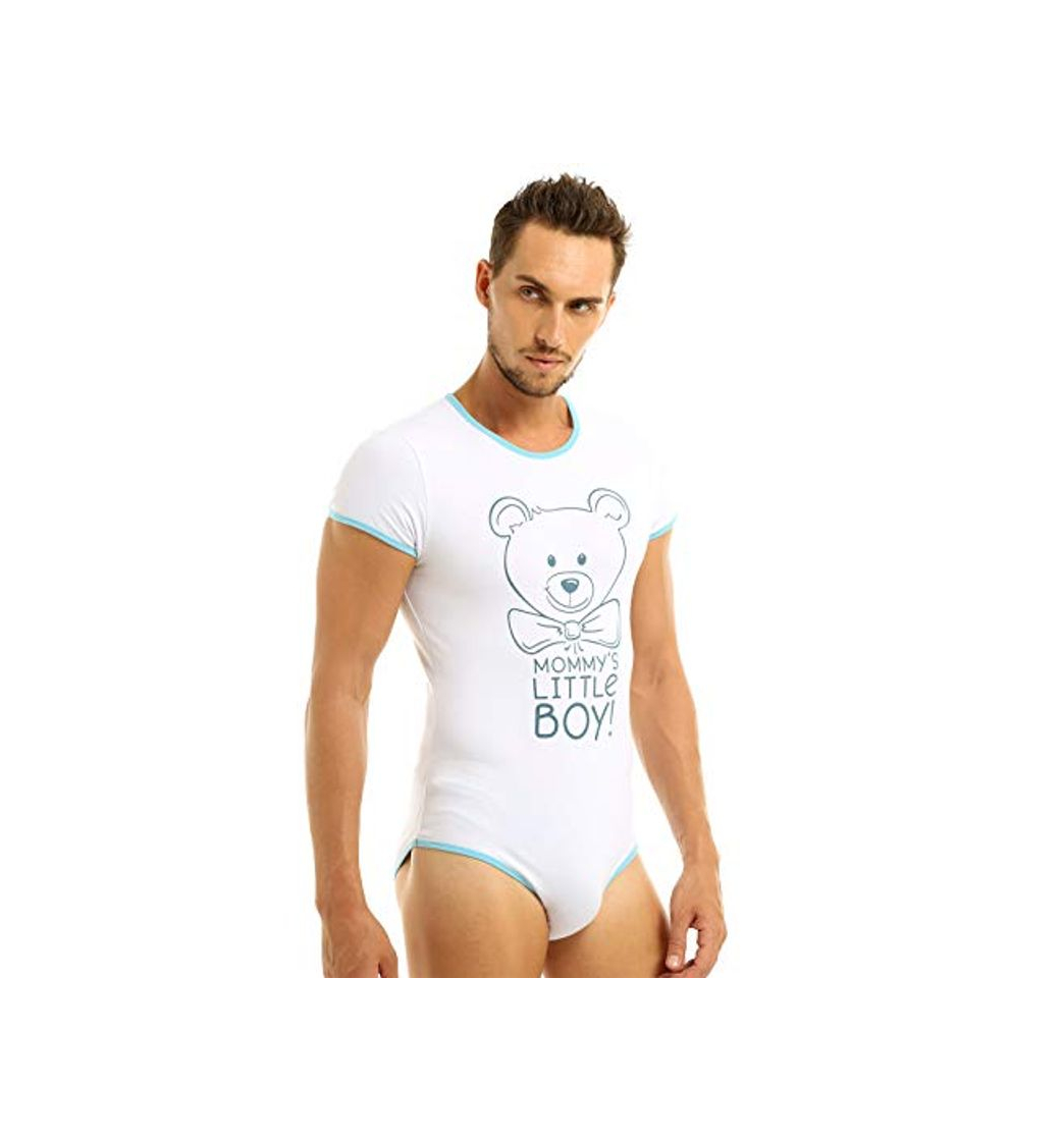 Social MSemis Camiseta Interior Body para Hombres Disfraz Bebé Adulto Mono Estampado Oso Cierre con Botones Ropa Interior Sissy Gay Jumpsuit Elástico Azul Large