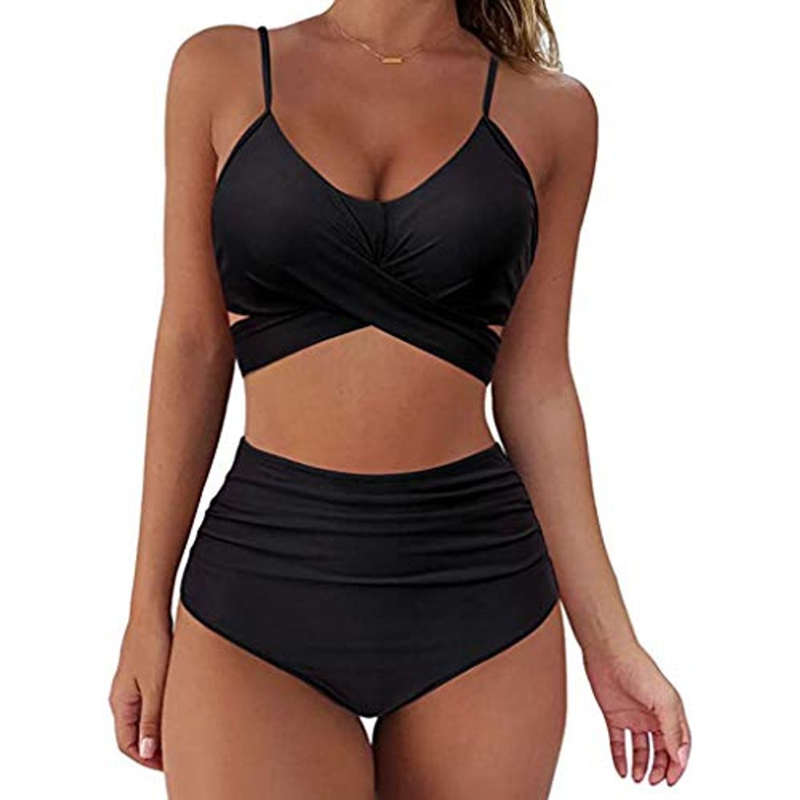 Moda Conjunto de Bikini Push Up Trajes de Baño de 2 Piezas de Cintura Alta Bañador con Cuello Halter Retro Ropa de Playa Sexy Apta para Vacaciones En El Mar Nadando