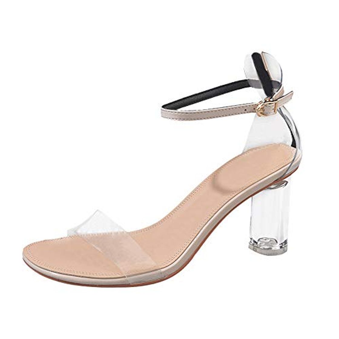 Moda Verano Zapatillas de Mujer Una Palabra con Sandalias de tacón Gruesas Transparentes Zapatos de tacón Alto de Cristal riou