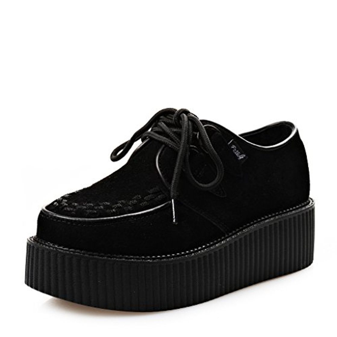 Fashion RoseG Zapatos Cordones Plataforma Gótico Punk Ante Creepers Mujer Negro Size37