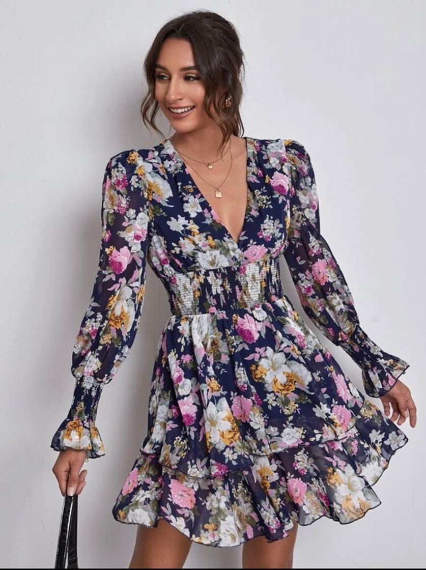 Moda Vestido Florido com mangas bufantes 