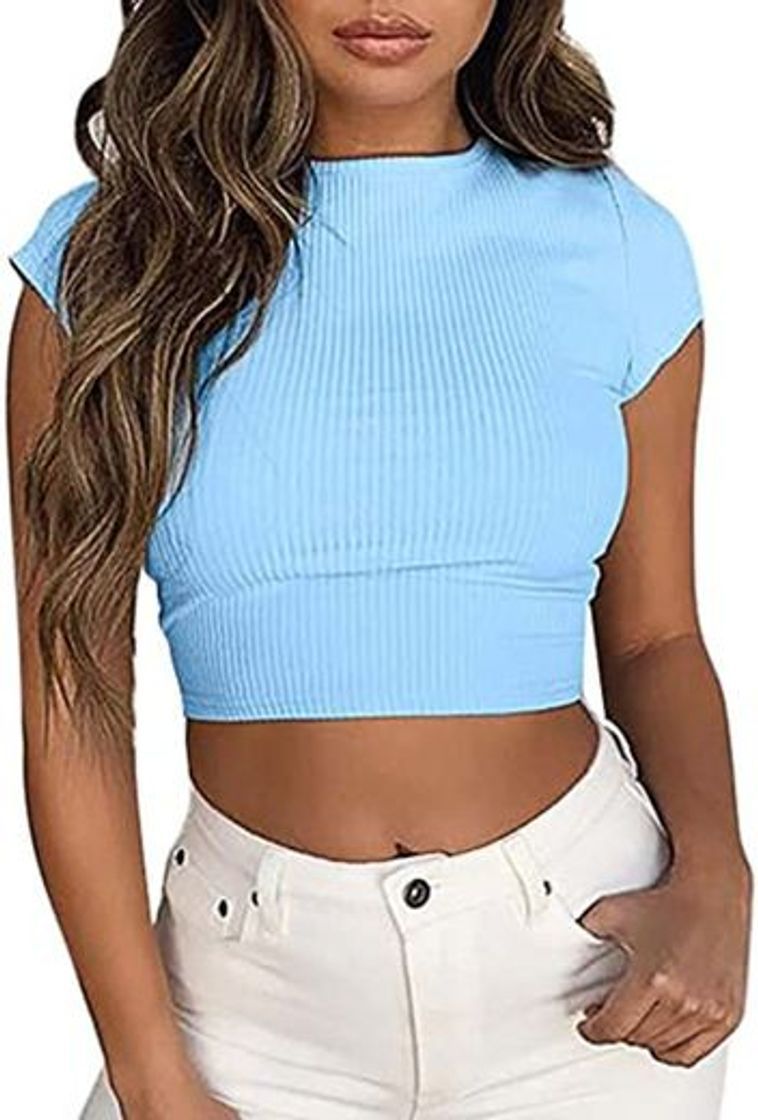 Social Goodsatar Mujer Rosa Manga corta Casual Camiseta Mezcla de algodón Cuello en V Chaleco Tops Blusa (S