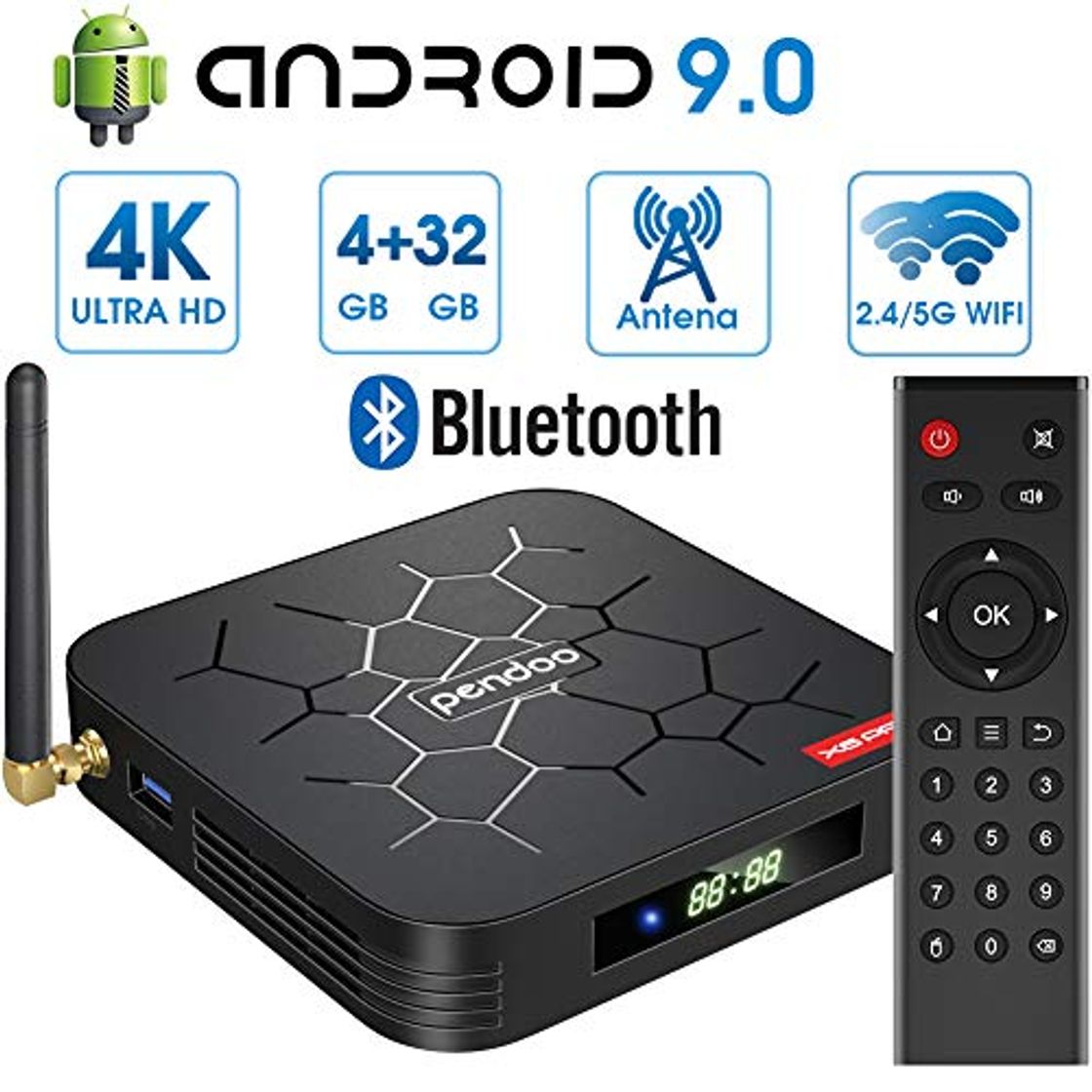 Social Android 9.0 TV Box 【4GB RAM+32GB ROM】 Android TV Box, Dual-WiFi 2.4GHz
