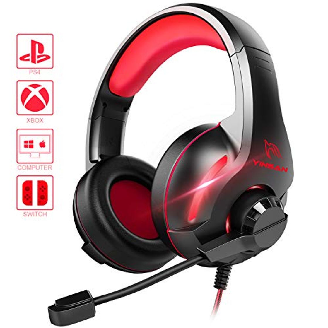 Social Cascos PS4, YINSAN Auriculares Gaming Estéreo da 3,5 mm Jack con Micrófono